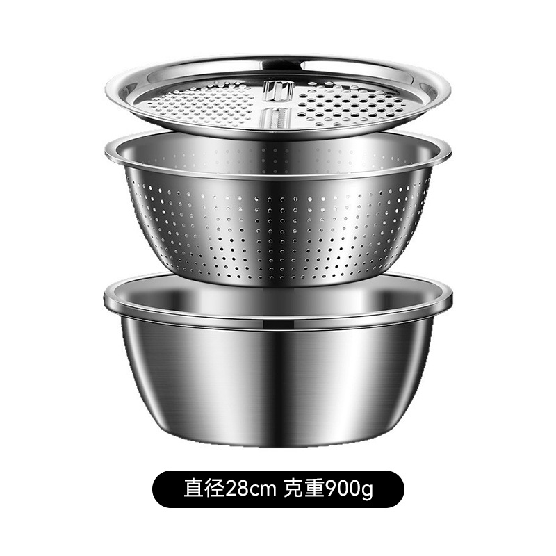 Acero inoxidable tamiz de arroz regalo conjunto de tres piezas multifuncional raspador para profundizar el lavado de verduras y ensalada de harina raspador doméstico