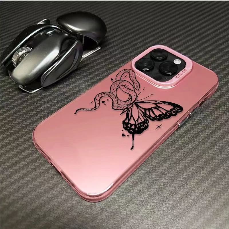 Botón de metal de mariposa y serpiente Apple 16 funda para teléfono iPhone15promax/14/13/12 creativo lindo