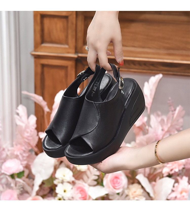 Sandal nữ đế xuồng da thật, đế mềm, quai đơn, hở mũi, gót cao 9 cm — Màu đen chi tiết 4
