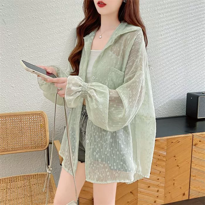 Открытый рубашка с ледяным шелком солнцезащитный крем женский летний 2024 новый свободный дышащий тонкий солнцезащитный костюм кардиган куртка прилив