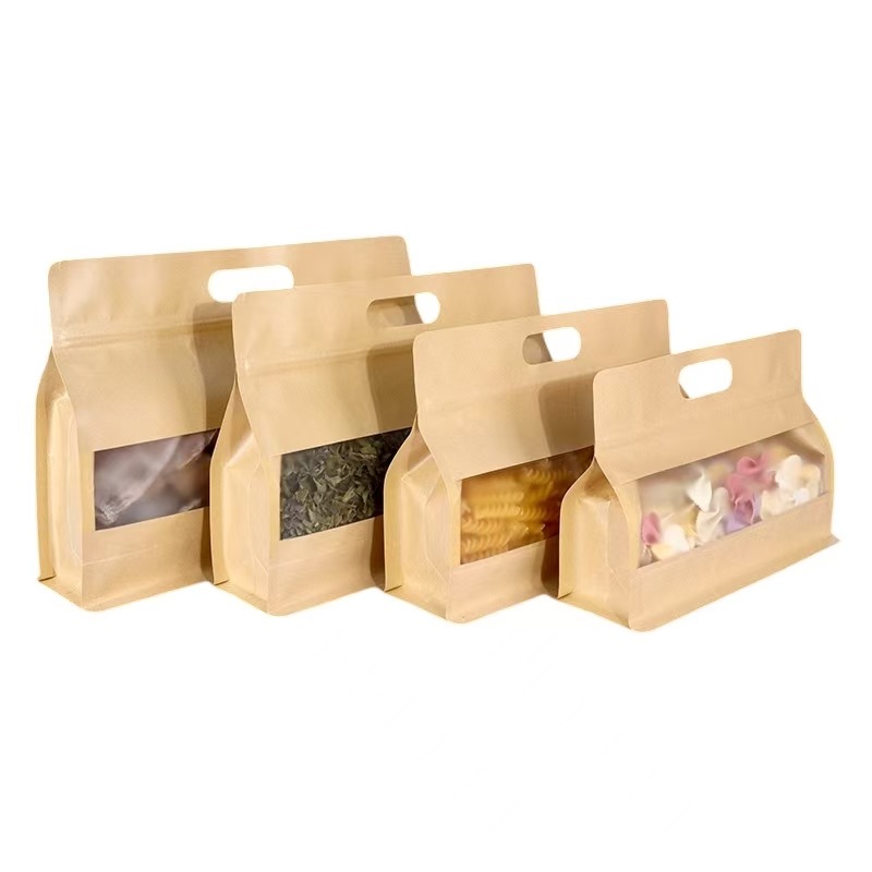 牛皮纸自封食品包装袋干果糕点手提特产加厚宽口食品八边封密袋