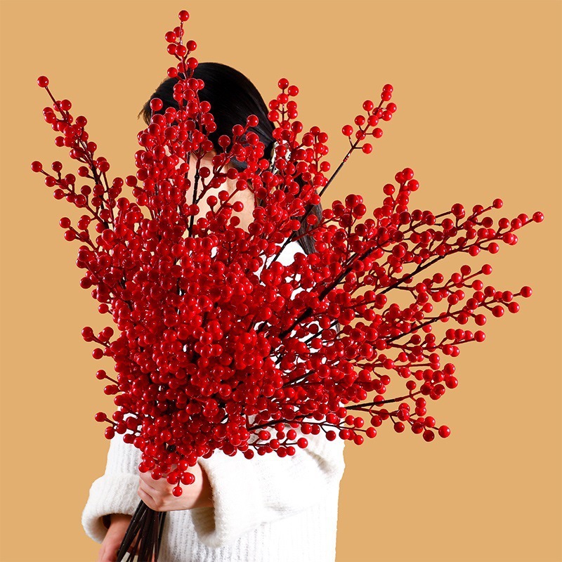 Barril de ginkgo de flores Nochevieja eucalipto Jinfu Arreglo floral Abrazando material de acebo Cubo de bricolaje Fucai Fruta de la fortuna Fruta roja