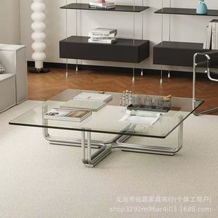 Modern Simple Middle Ancient Glass Coffee Table Small Apartment Living Room Sofa Low Table Side Table Designer Coffee Table Square Table