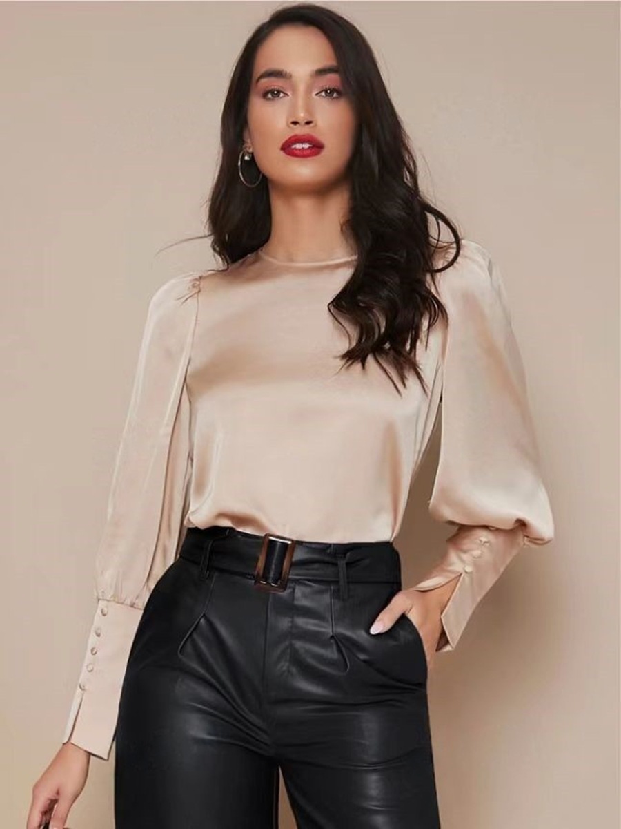 Camisa de satén de manga larga para mujer, estilo transfronterizo de Amazon, para primavera y verano, exportación independiente, estilo farol