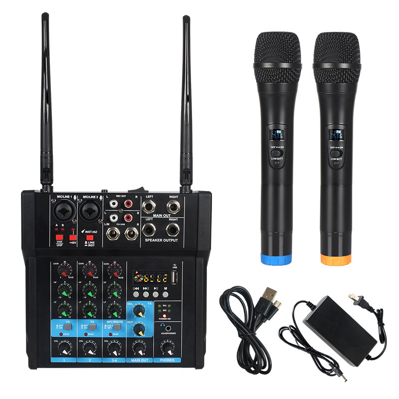 パワーアンプミキサー、ワイヤレスマイク付き、1対2ライブ配信録音、テレビカラオケ、Bluetoothスピーカー、マイク、サウンドカード|undefined