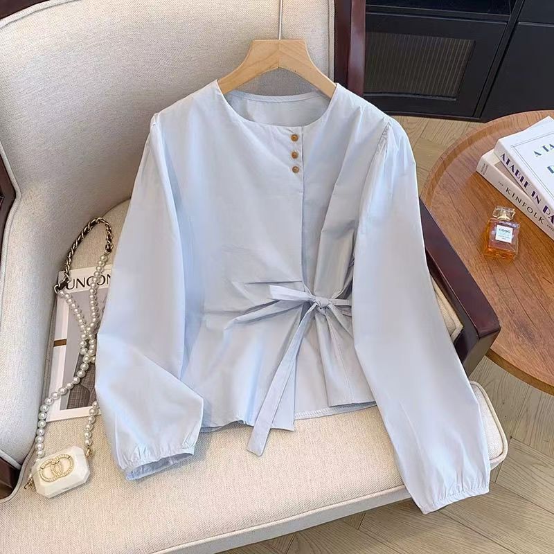 2025 New Korean Style Long-Sleeved Shirt for Women with Bow Tie, Chic Irregular Design and Unique Top 2025 New Korean Style Long-Sleeved Shirt for Women with Bow Tie, Chic Irregular Design and Unique Top