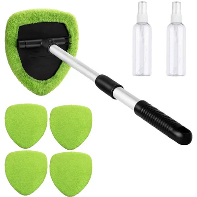 Car cleaning tools — Window Brush - 5-green-cloth-covers-1-set-of-pentagonal-plastic-parts-2-50ml-spray-bottlespe