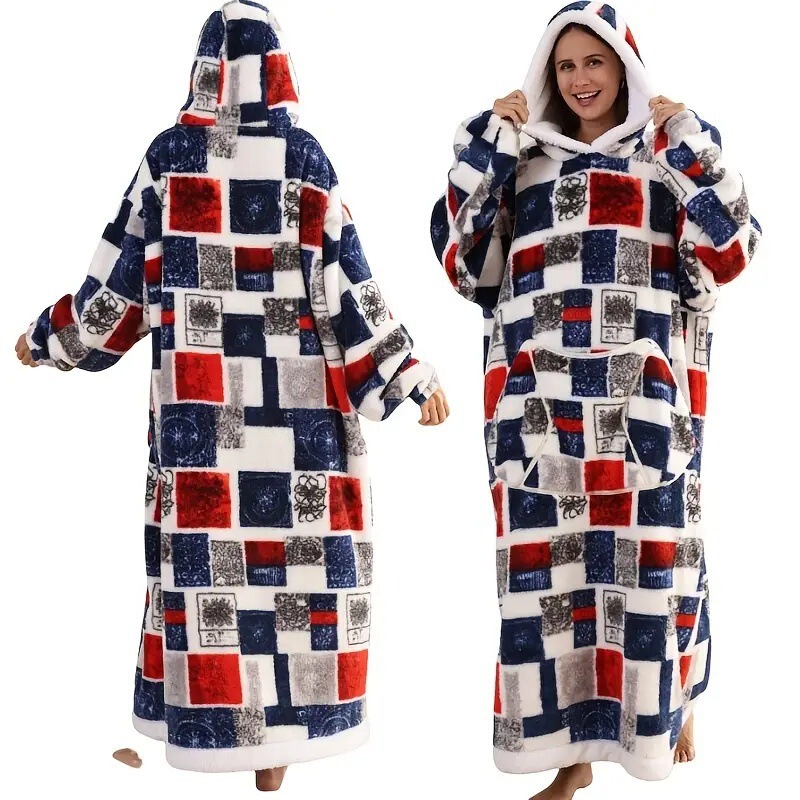 新しい冬の毛布を貼ることをサポートしています。防寒服と帽子の怠け者が長くなります。|undefined