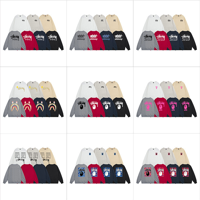 Cross-Border Stu American Classic Letter Print Long-Sleeved Round Neck Parade High-Quality Velvet Sweatshirt for Men and Women