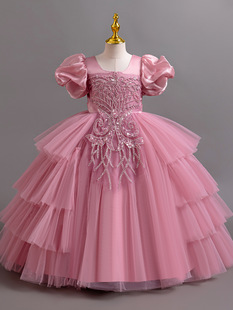 Small princess costume, wedding dress, elite girl's skirt, suit, puff sleeves