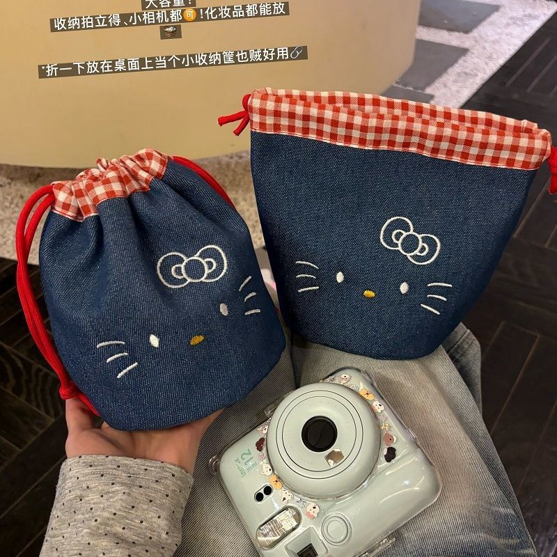 Spring and Summer Cute Kitty Drawstring Makeup Bag Portable Storage Bag Large Capacity Cosmetics and Miscellaneous Items Storage Drawstring Pouch