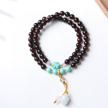 印度小叶紫檀好运连连手链批发搭配蒙松石小花翡翠莲花白玉手链