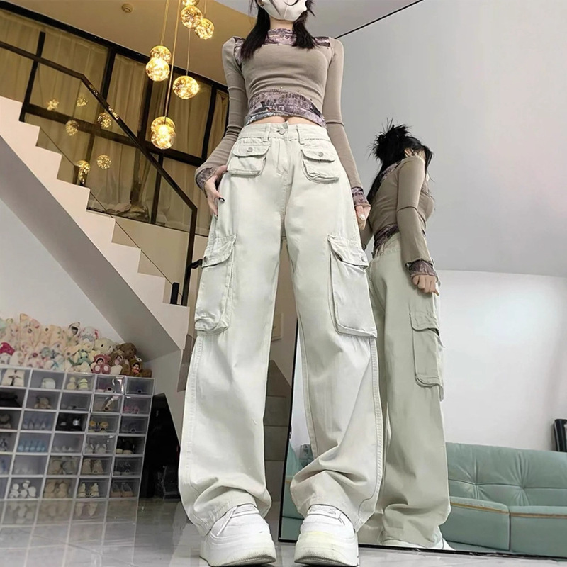 La Chapelle American High Street Style Spicy Girl Off-White Jeans for Women, Summer Thin Design, Petite Straight Wide-Leg Pants La Chapelle American High Street Style Spicy Girl Off-White Jeans for Women, Summer Thin Design, Petite Straight Wide-Leg Pants