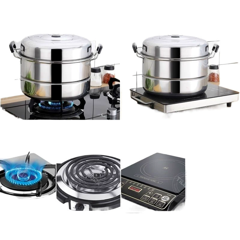 304 heavy-duty stainless steel double-layer steamer pot for home use large steamer pot for fish steaming pot compatible with induction cooker and gas stove