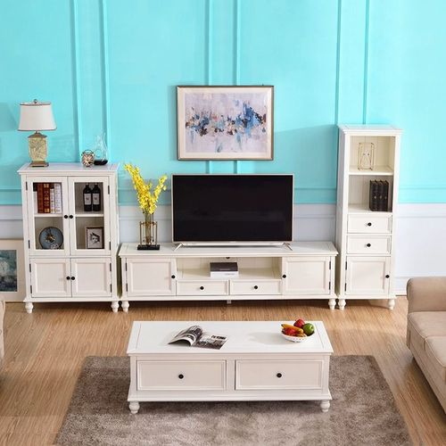 American solid wood TV cabinet and coffee table set home TV stand furniture set living room floor cabinet
