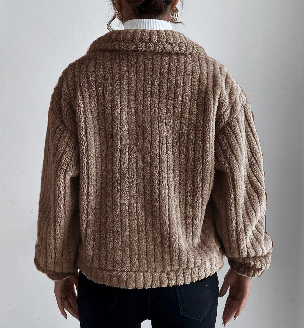 Giacca donna in peluche con revers blusa in velluto confortevole_voghion.com