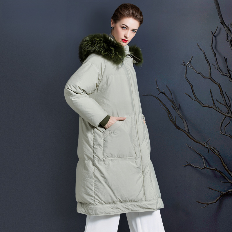 Long fashionable velvet down jacket