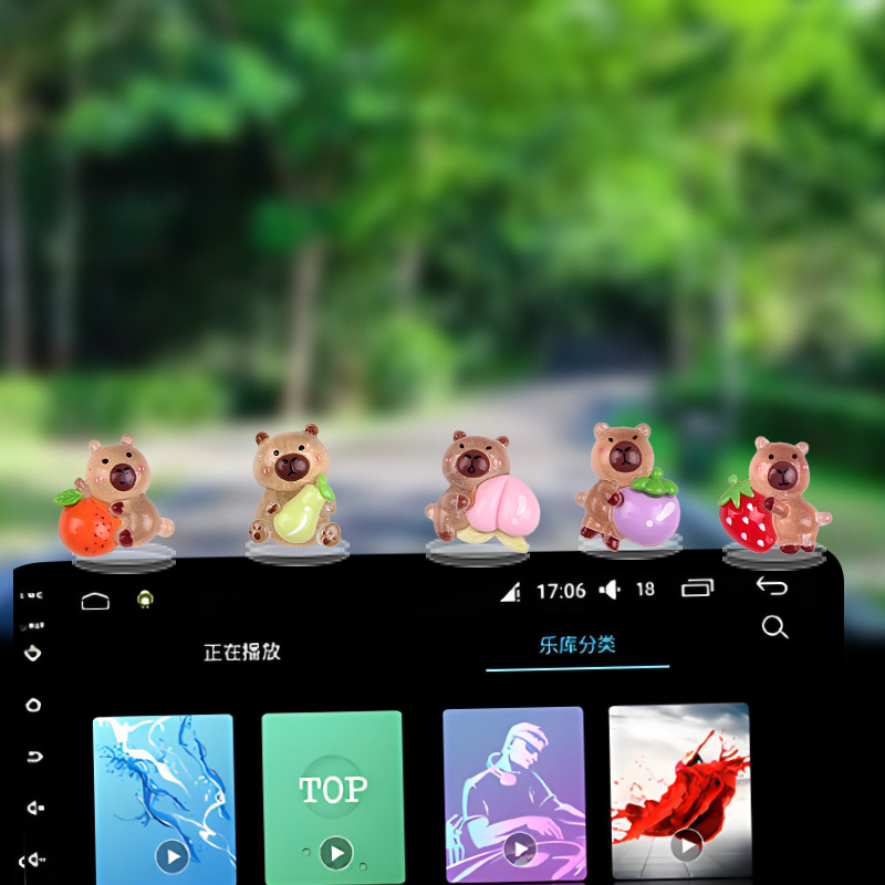 Lindo oso de frutas adornos de coche dibujos animados coche consola central navegación decoraciones de pantalla sacudiendo la cabeza adornos resina