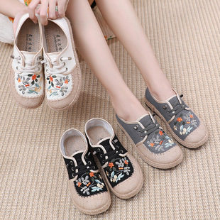 Spring and Autumn New Fisherman Shoes Old Beijing Cloth Shoes Women's Ethnic Style Embroidered Shoes Slip-on Lazy Casual Big Head Shoes