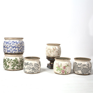Korean-style classical retro old ceramic vase flowerpot green plant pot pottery flower pot blue and white pot classical home soft outfit