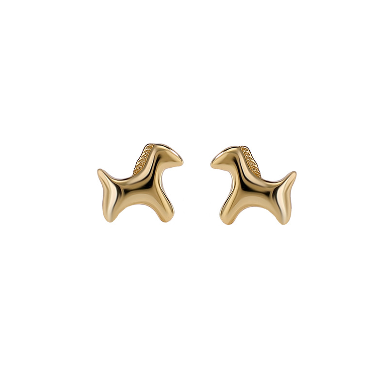 Khuyên tai bạc S925 mạ vàng hình ngựa zodiac dễ thương phong cách Hàn Quốc — Loại bạc