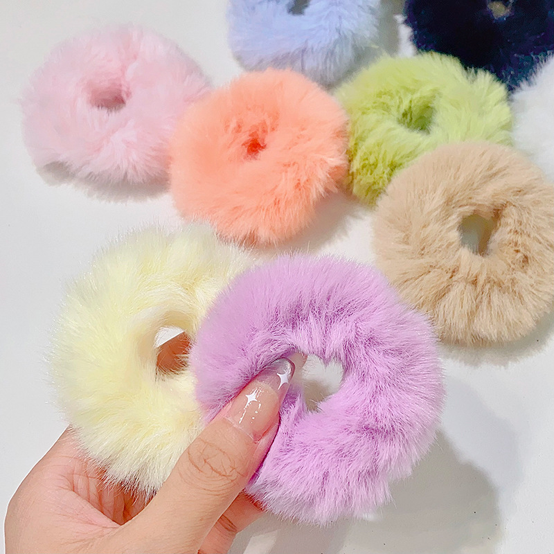Autumn and Winter imitation rabbit fur plush large intestine ring girl's heart cute ball head hair rope high ponytail hair ring furry hair accessories for women