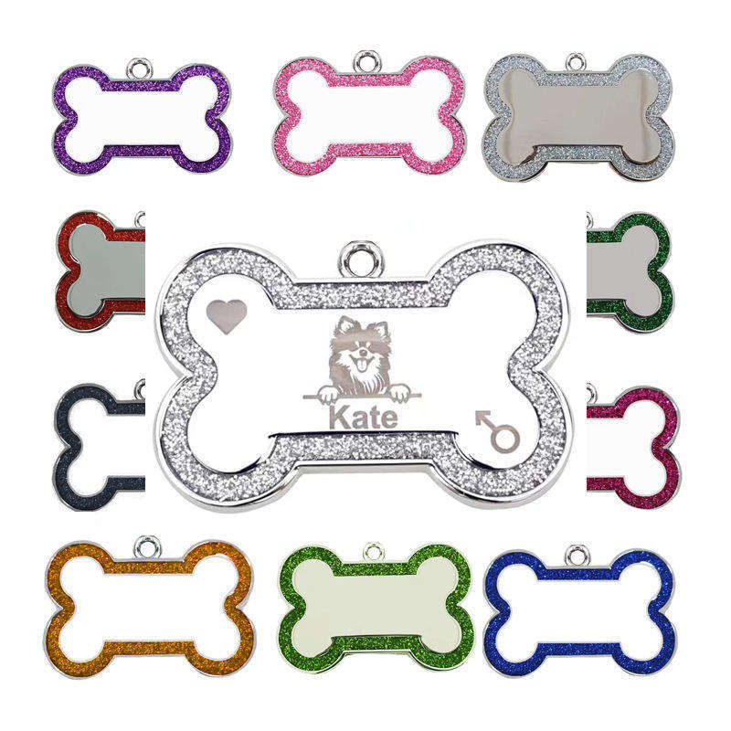 Amazon perro anti-perdida tarjeta de perro es tarjeta de identificación de hueso borde polvo brillante mascota collar de gato para perder la lista