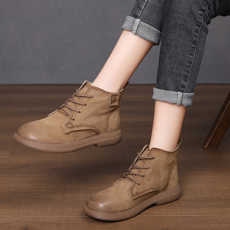 Forest Style Retro Frosted Leather Lace-Up Boots for Women Autum New Versatile Casual Flats Short Boots for Women 5129 Forest Style Retro Frosted Leather Lace-Up Boots for Women Autum New Versatile Casual Flats Short Boots for Women 5129