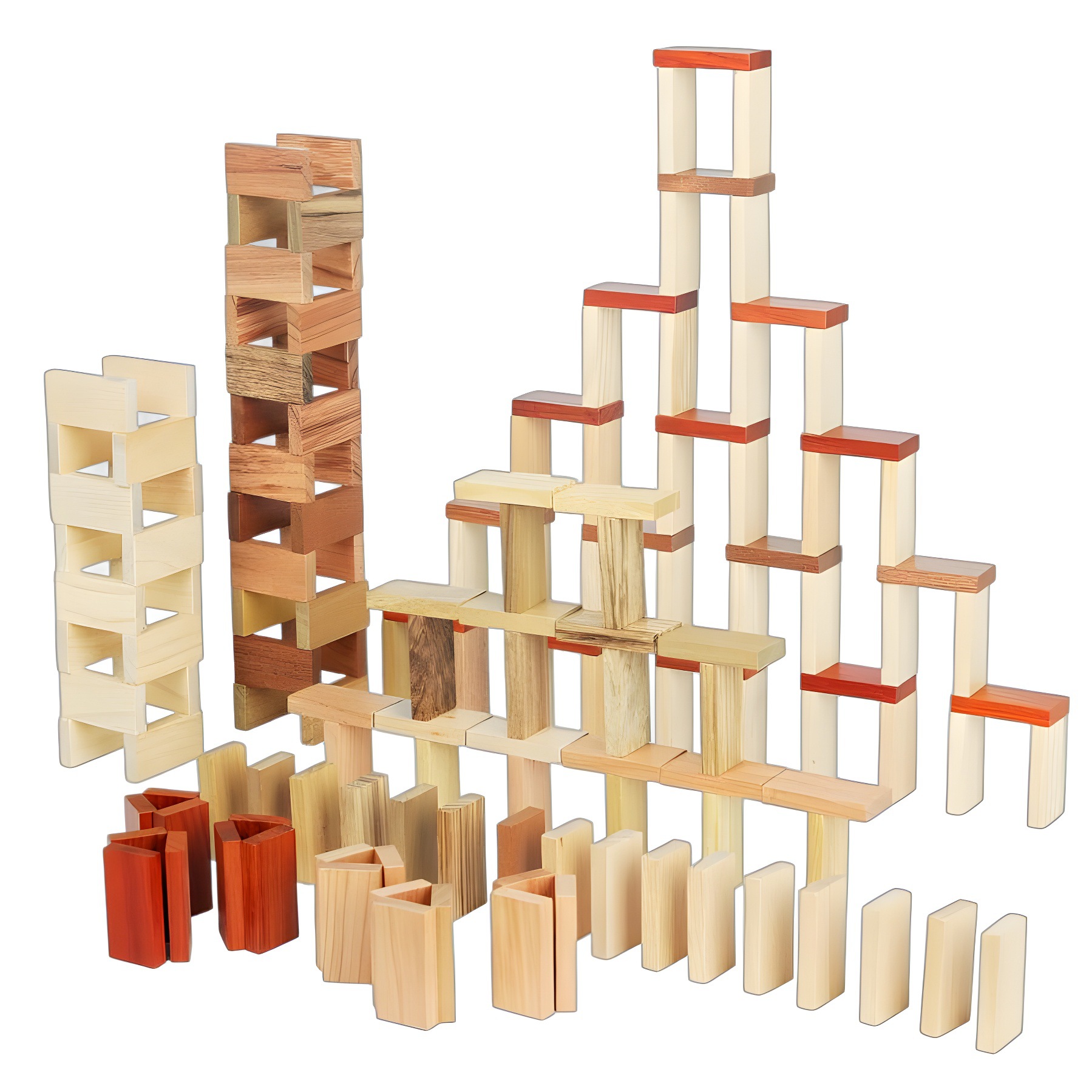 Niños madera maciza sin pintura roja pera orgánico dominó creativo de construcción de bloque de construcción de ensamblaje de educación temprana