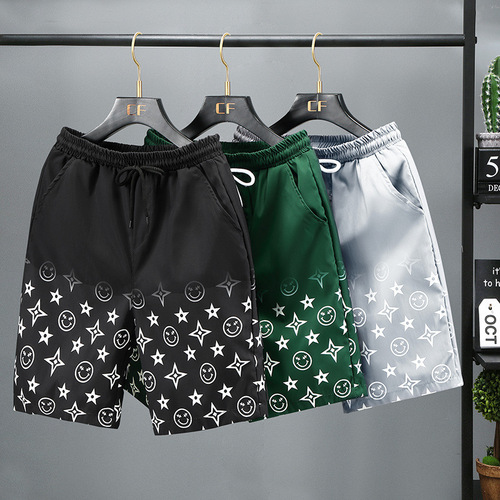 New Product Summer Printed Shorts for Men, Outerwear Chiffon Shorts, Casual Quick-Drying Pants, Trendy Beach Shorts, Plus Size Five-Finger Shorts