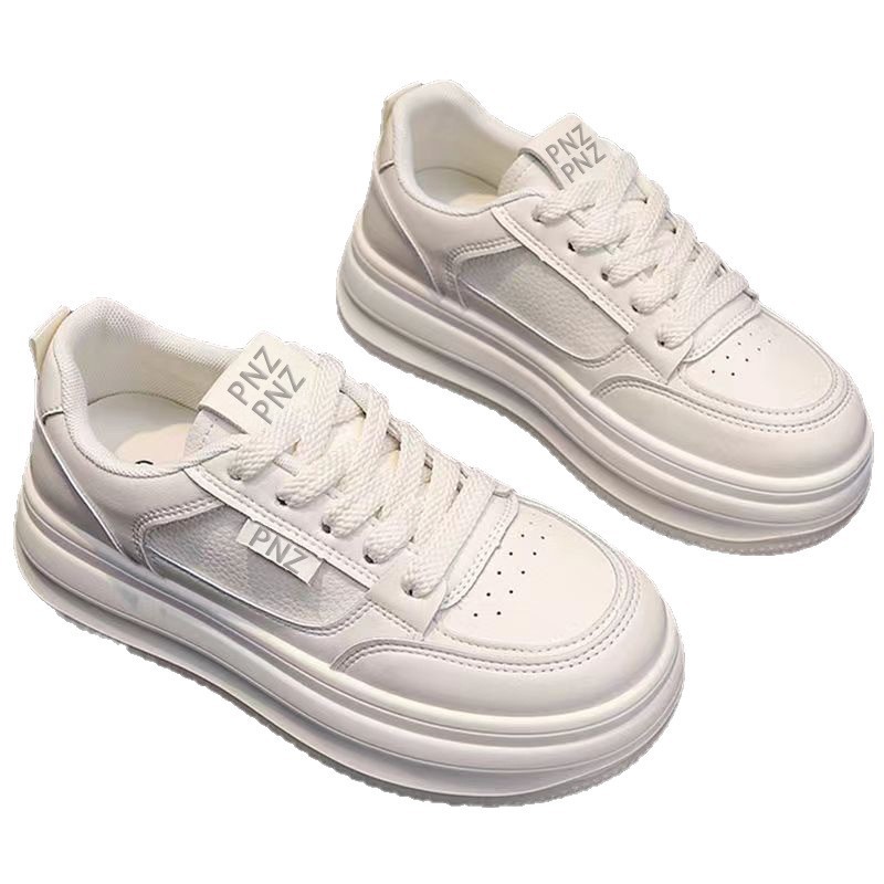 Zapatos blancos de suela gruesa para mujeres 2025 nuevos muffins de otoño zapatos deportivos transpirables para estudiantes casuales con suela suave aumentando la altura de los zapatos de skate image 6