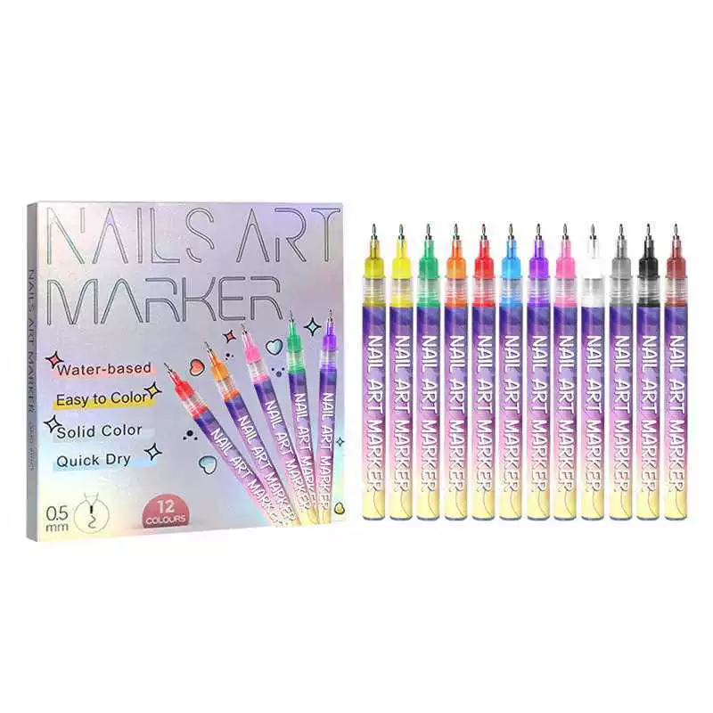 М Multicoloured drawing pens for manicure, fake nails, liner to create lines, manicure brush, DIY, 12 colors