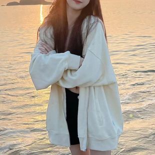 Ins Lazy Style Cardigan Hooded Sweater Women's Autumn and Winter oversize Loose All-match Zipper Jacket Trendy