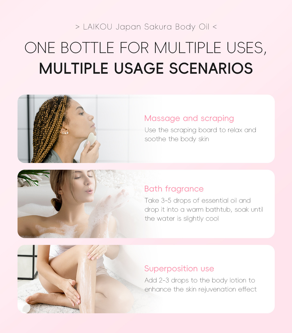 Cross-border Laikou Cherry Blossom Body Essential Oil 50g Moisturizing Essential Oil Hydrating and hydrating Manufacturer in stock, one-piece consignment, English undefined