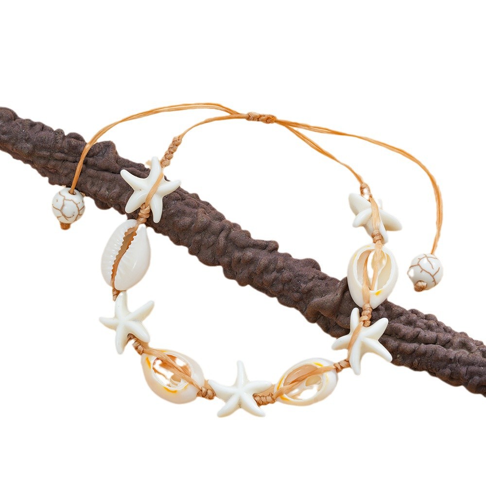 Europa y América playa viento marino tejido a mano pulsera conchas de estrellas de mar nicho simple estilo versátil personalidad