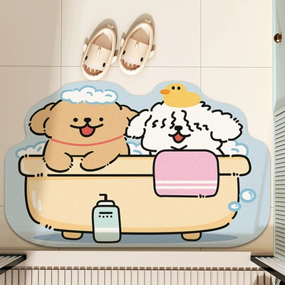Absorbent Mat Bathroom Non-slip Foot, Avtomobil döşəmə paspasları - small-yellow-white-dog-bathtub-towel-4060cm-diatom-mud