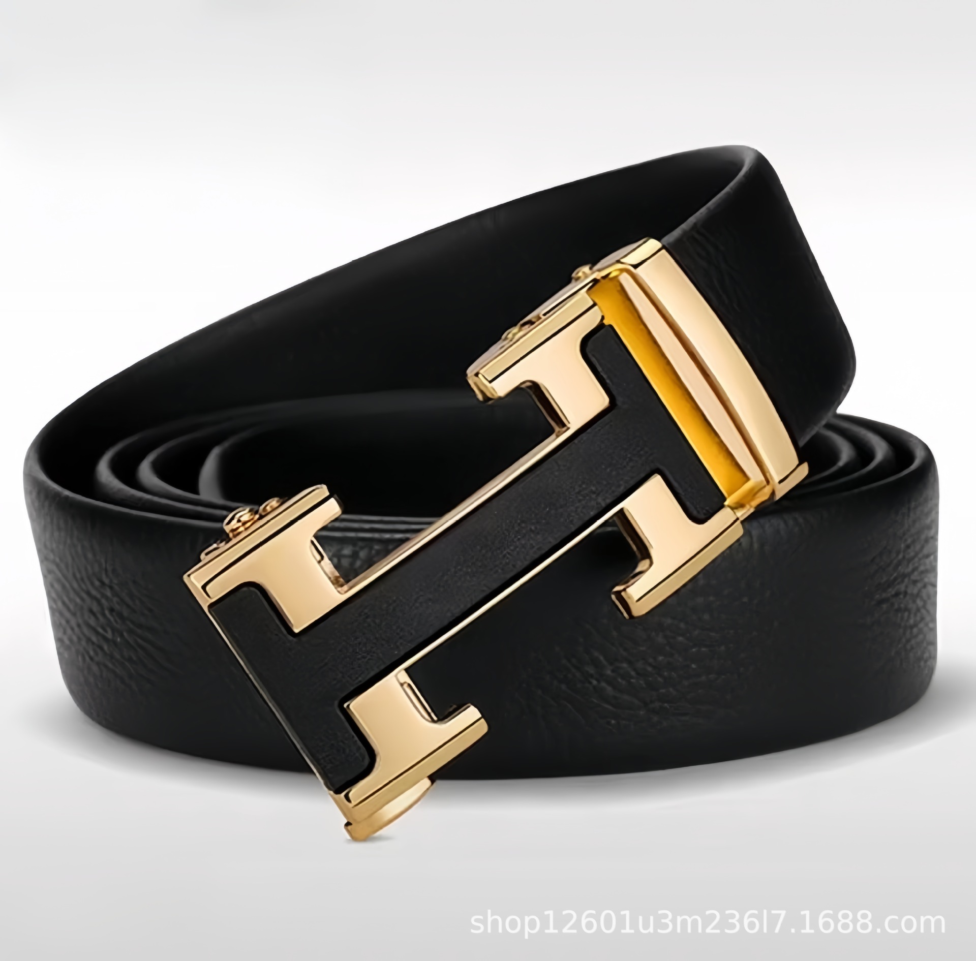 Top-grain Leather Men's Belt with H Buckle Genuine Cowhide Automatic Buckle Youth Simple Fashion Waistband