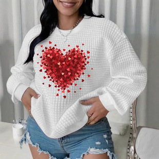 New Spring and Autumn Women's Clothing Cross-Border European and American Love Knitted Pullover Sweatshirt