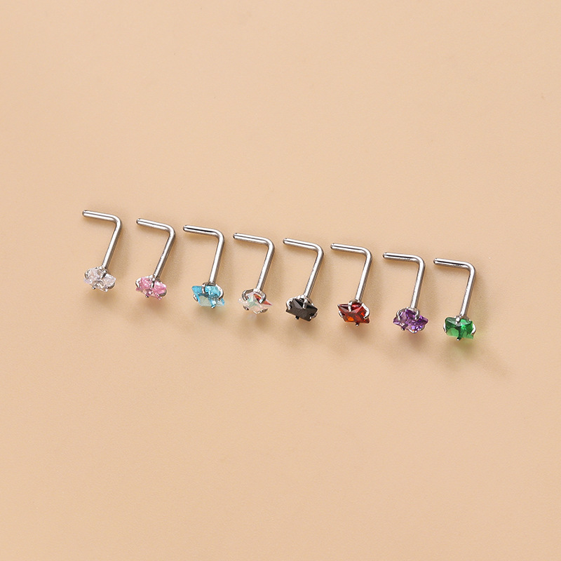 Fashion Geometric Stainless Steel Zircon Nose Studs 1 Piece display picture 2