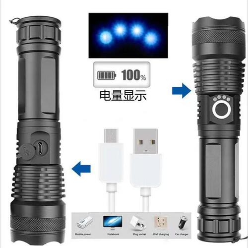 Original factory strong flashlight Type-C charging outdoor high-brightness long-range lighting lamp with power display and retractable variable