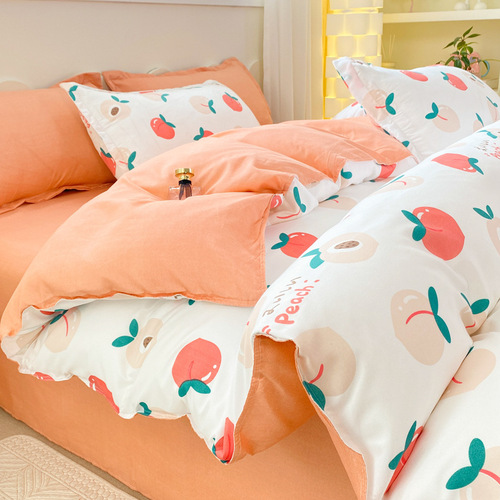 Four Seasons Cartoon Aloe Vera Cotton Four-piece Set Qilefu Cotton AB Version Cartoon Bedding 4-piece Set Three-piece Set