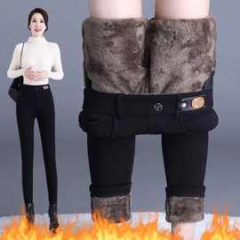 加绒加厚休闲裤女外穿高腰小脚裤秋冬加绒牛仔裤加厚显瘦弹力裤女