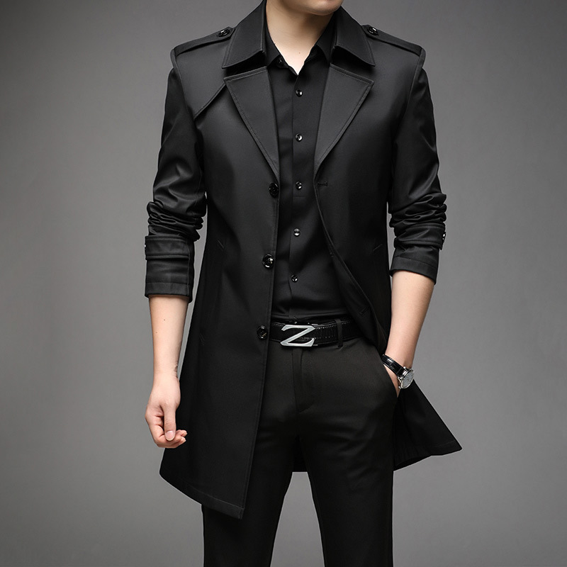 Gabardina de longitud media para hombre, chaqueta informal de negocios para hombre joven, abrigo oversize con cuello vuelto para hombre, corte ajustado, para primavera y otoño.