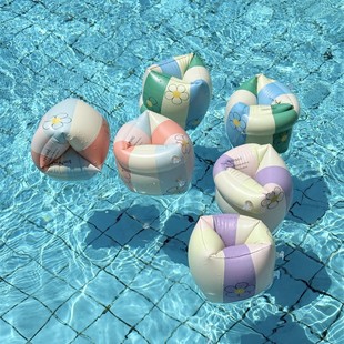 Ins Retro Style Splicing Flowers Kidsren Adult Arm Ring Water Sleeves Thick Buoyancy Swimming Sleeves Swimming Equipment Double Airbags