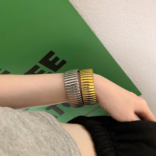 Titanium steel bracelet with a high-end sense of elasticity, retro watch strap, cold and stylish personality, exaggerated fashion temperament, versatile bracelet.