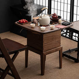 一品造物北美黑胡桃围炉煮茶炭炉炭桌烤火炉家用茶室碳炉中式茶桌