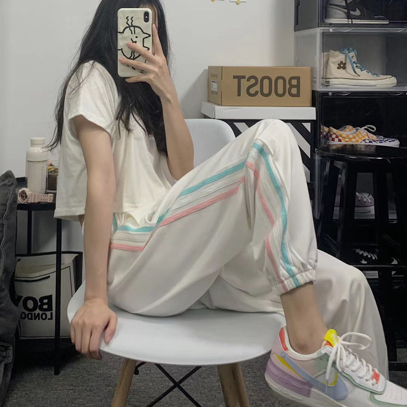 Rainbow Pants Sports Trousers for Girls Korean-style Fashionable Students Loose Slimming Straight Leg Leg Casual Pants for Women Cross-border Women's Clothing Rainbow Pants Sports Trousers for Girls Korean-style Fashionable Students Loose Slimming Straight Leg Leg Casual Pants for Women Cross-border Women's Clothing
