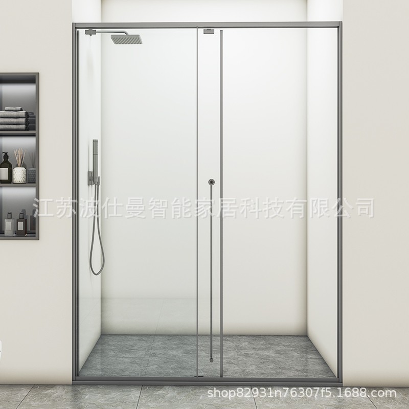 淋浴隔断房一字形不锈钢卫生间干湿分离洗澡间浴室玻璃推拉门