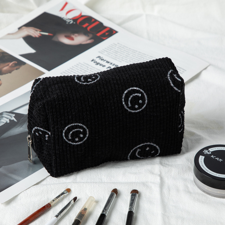 스퀘어 화장품 가방 스마일리 코듀로이 블랙