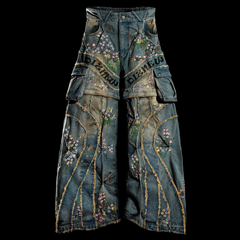 DiZNEW Custom High Street Fashion Brand Floral Embroidered Jeans for Men, Multi-Pocket Patchwork Wide-Leg, Convertible Short and Long DiZNEW Custom High Street Fashion Brand Floral Embroidered Jeans for Men, Multi-Pocket Patchwork Wide-Leg, Convertible Short and Long